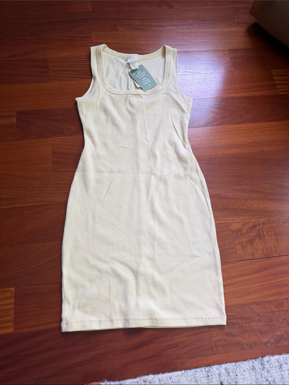 H&M Sleeveless Ribbed Tank Dress in Pale Yellow